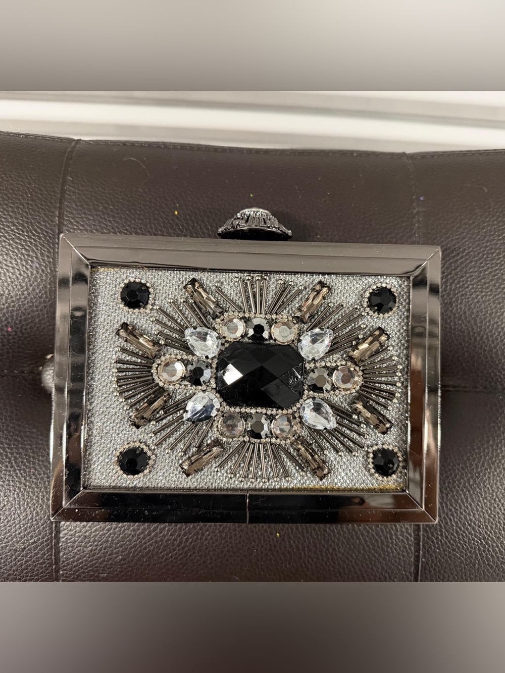 Gianni Bini Black and Silver Jeweled Box Clutch